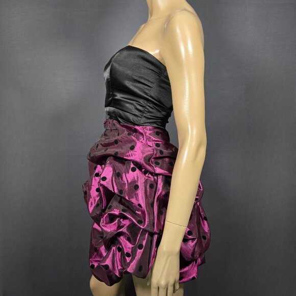 Y2K Mini Bubble Dress size S Formal Prom Party Black Purple Polka Dot Satin - Picture 5 of 9